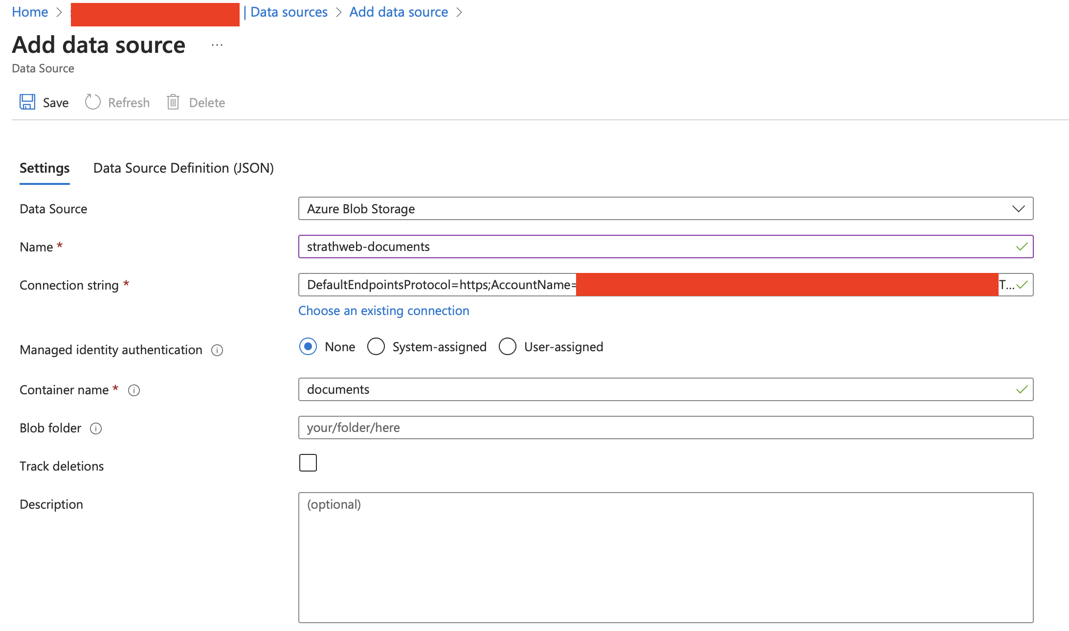 Connected a data source to Azure AI Search