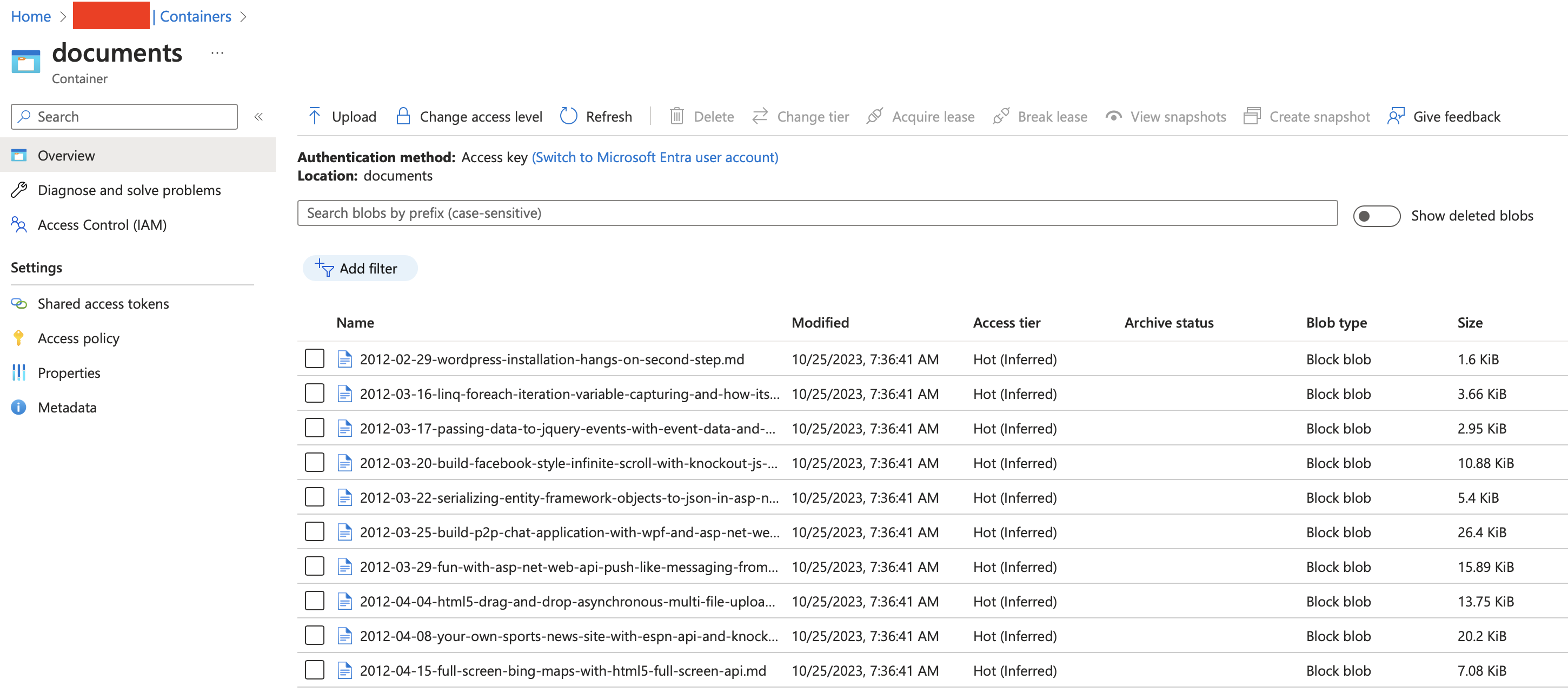 Blob storage with documents